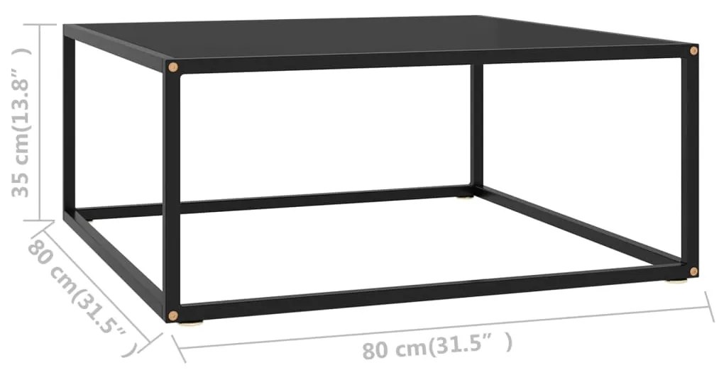 Tavolino da salotto nero con vetro nero 80x80x35 cm