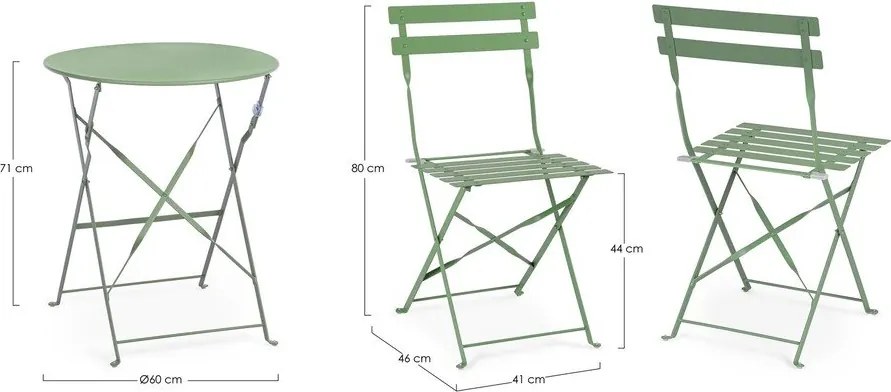 Set da pranzo da giardino color salvia in acciaio per 2 persone Austin – Bizzotto