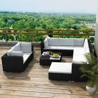 Set Divani da Giardino 10 pz con Cuscini in Polyrattan Nero cod mxl 34961