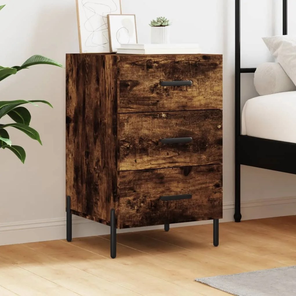 Comodino Rovere Fumo 40x40x66 Cm İn Legno Multistrato /