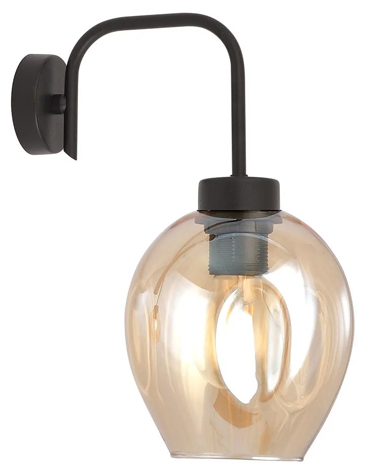 Applique Moderna 1 Luce Auriga In Accaio Nero E Vetro Ambra