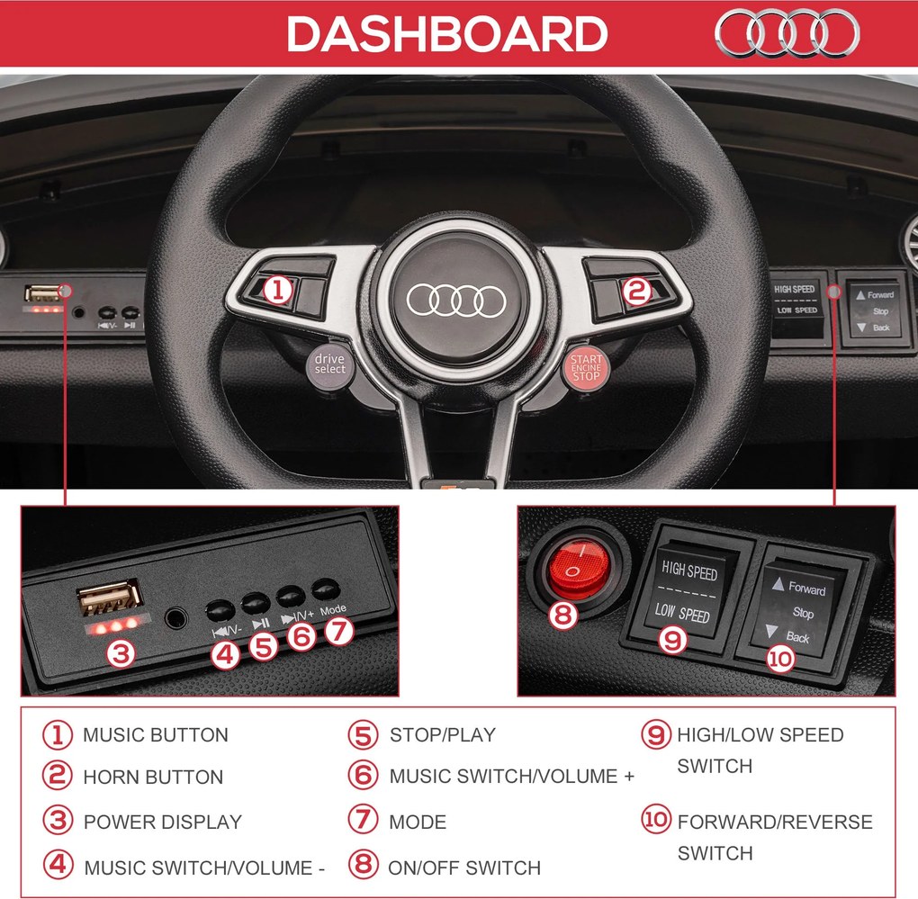 Macchina Elettrica per Bambini 12V con Licenza Audi TT Nero...