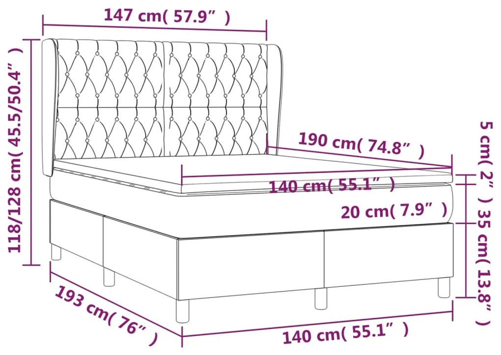 Giroletto a Molle con Materasso Marrone Scuro 140x190cm Tessuto