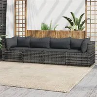 Set Divani da Giardino 4 pz con Cuscini in Polyrattan Grigio 319768