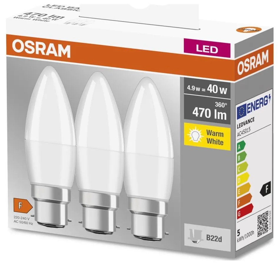 SET 3x Lampadina LED B38 B22d/4,9W/230V 3000K - Osram