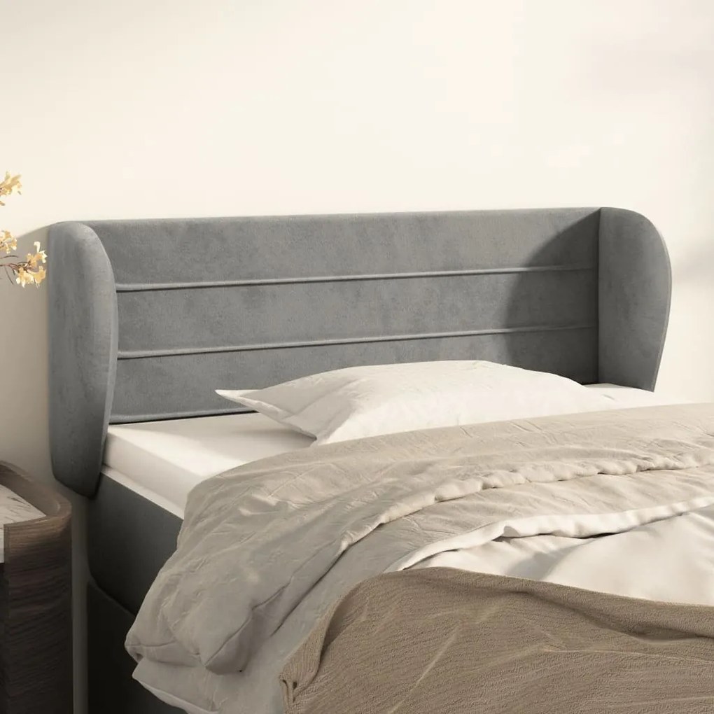 Testiera Ad Orecchio Grigio Chiaro 103x23x78/88 Cm İn Velluto /