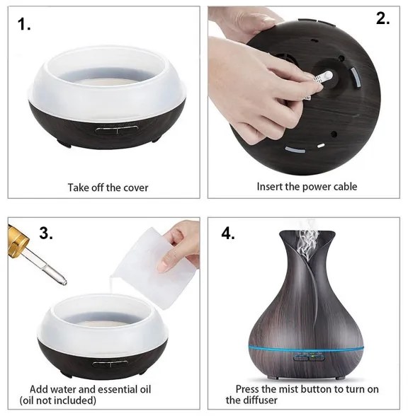 Umidificatore e ionizzatore aria LED RGB 400 ml