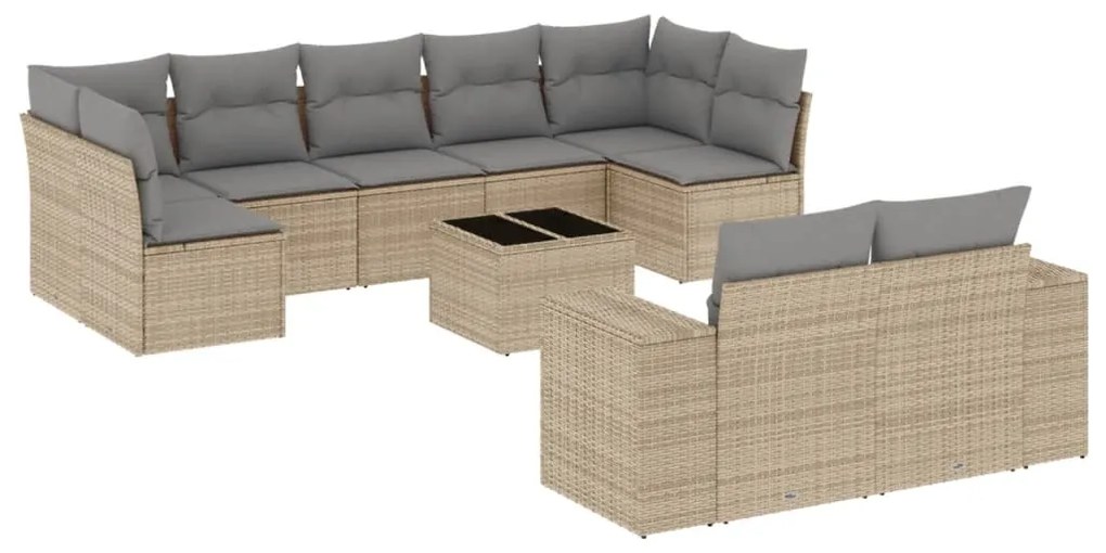 Set divano da giardino 10 pz con cuscini beige in polyrattan