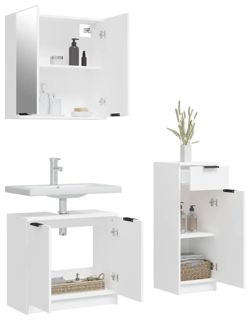 Set di mobili da bagno 3 pz bianco in legno multistrato