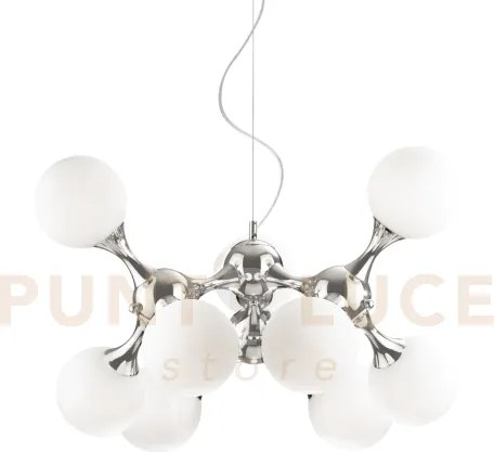 Nodi lampadario sospenso in metallo e vetro bianco finitura cromo 9...