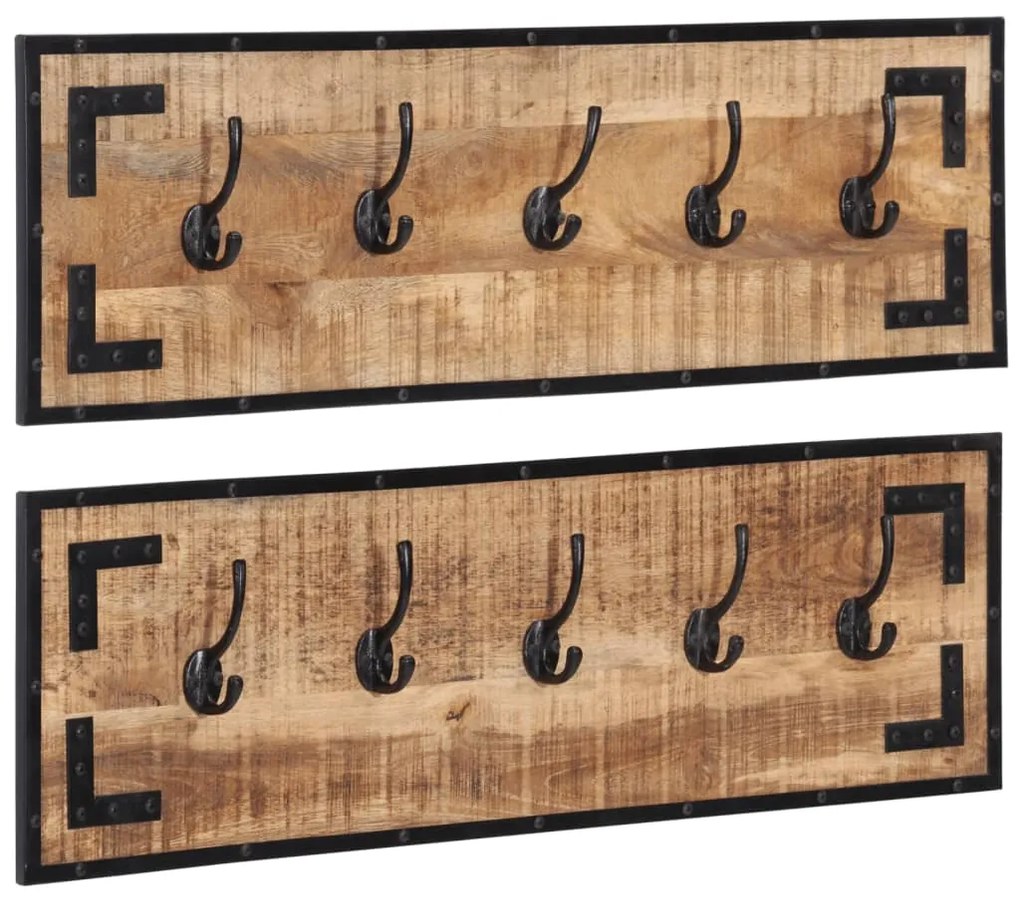 Appendiabiti 2 Pz 80x8x25 Cm İn Legno Massello Grezzo Di Mango /