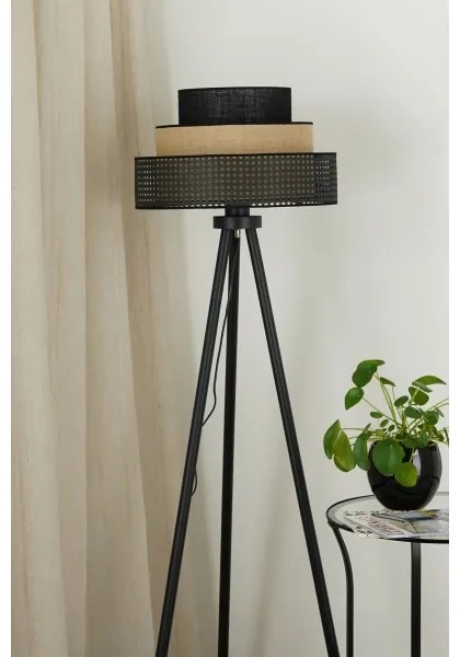 Brilagi - Lampada da terra DAKOTA LUNETA 1xE27/15W/230V nero/rattan