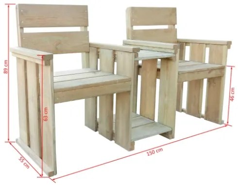 Panchina da Giardino a 2 Posti 150 cm Legno di Pino Impregnato