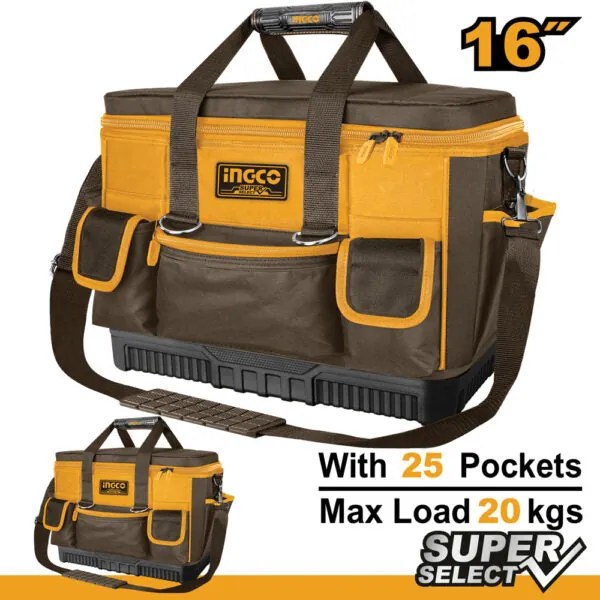 Borsa portattrezzi 46 cm, rigida, base rinforzata, 25 tasche, max 20 kg