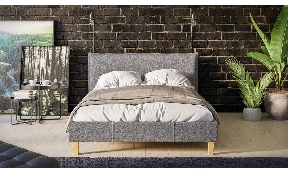 Letto matrimoniale imbottito grigio con griglia 140x200 cm Tina - Ropez