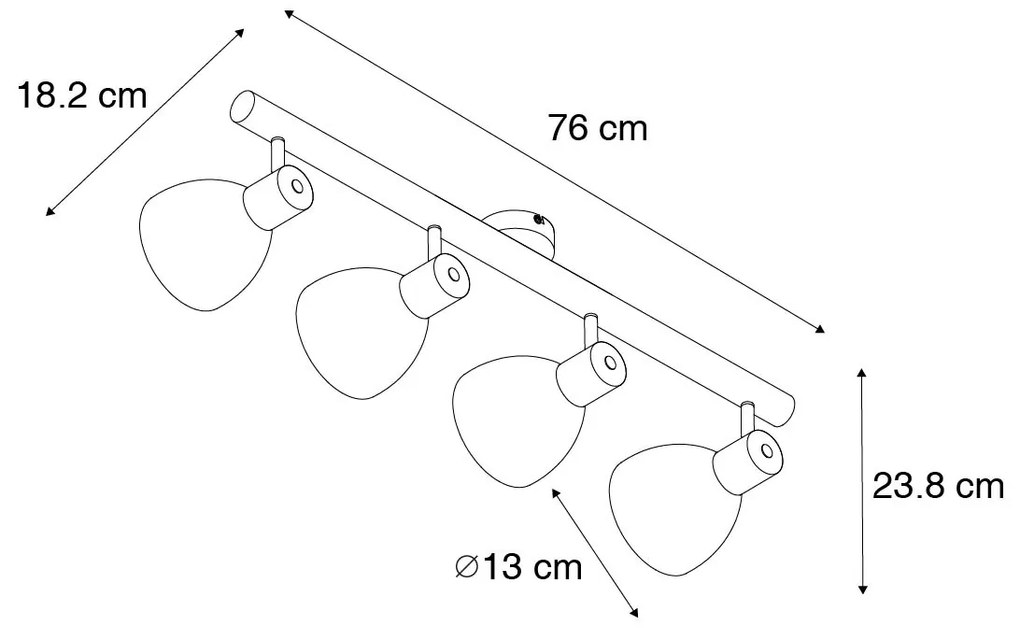 Faretto rustico nero con legno 4 luci - Flint