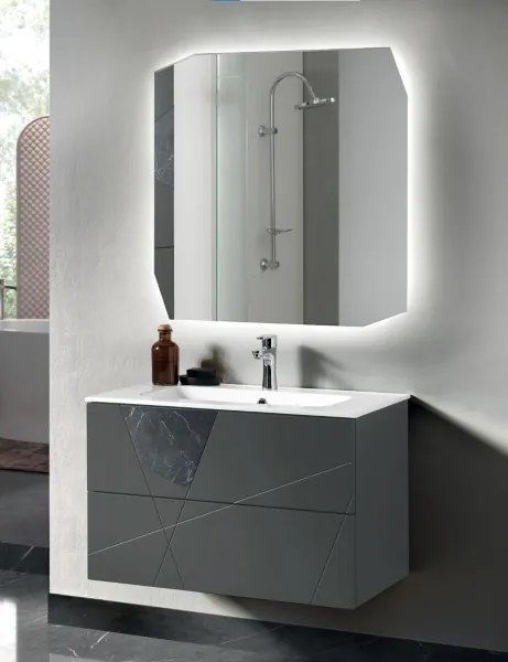 Mobile da bagno sospeso moderno base 80 CRIZIA con lavabo ANTRACITE OPACO