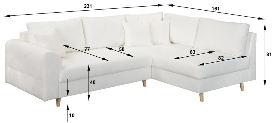 Divano angolare bianco in tessuto bouclé (angolo destro) Ariella - Ropez
