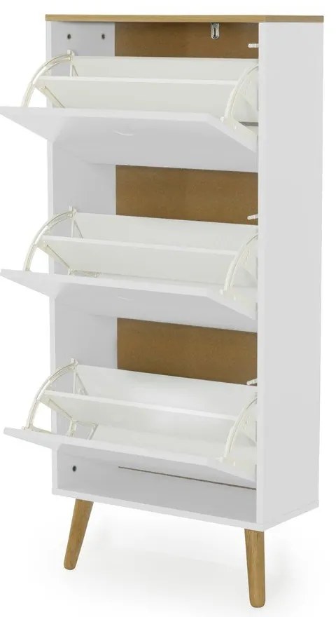 Scarpiera bianca con gambe in legno di quercia a 3 calci Dot - Tenzo