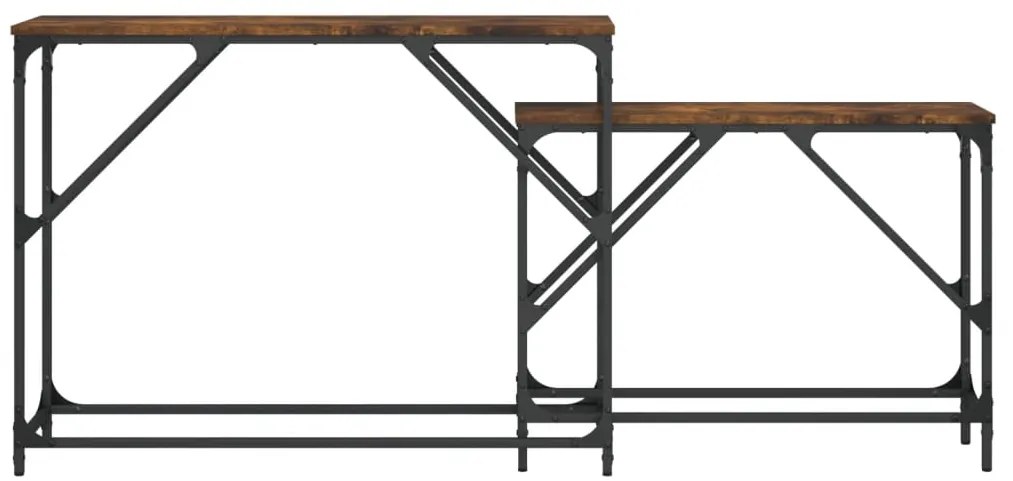 Tavoli consolle impilabili 2pz rovere fumo legno multistrato