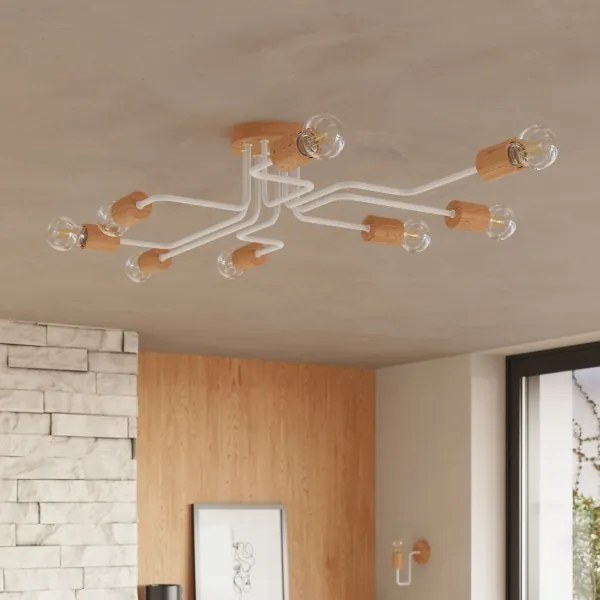 Sollux SL.1667 - Lampadario a plafone TIMBO 8xE27/15W/230V bianco/beige/faggio