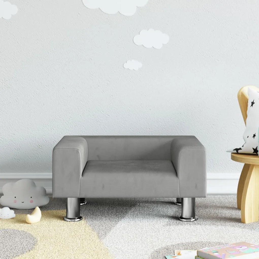 Divano Per Bambini Grigio Chiaro 50x40x26,5 Cm İn Velluto /