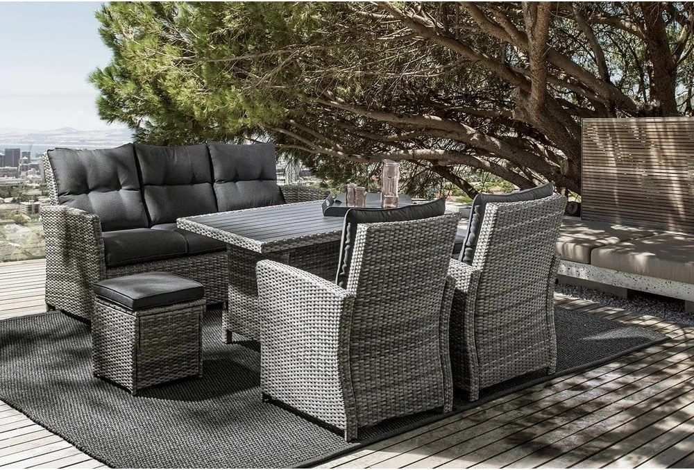 Set di mobili da giardino grigio in rattan artificiale per 6 persone Ariel – Bizzotto
