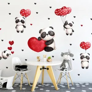Adesivo murale - Pandas e cuori | Inspio
