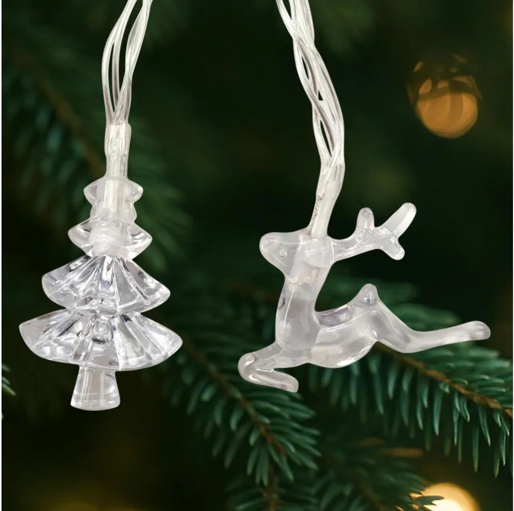 Catena luminosa da esterno a LED 20xLED/2xAA 2,2 m IP44 multicolore con alberelli e renne