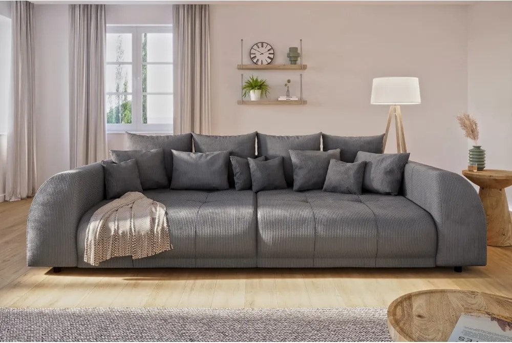 Divano grigio scuro con rivestimento in velluto a coste 310 cm Vanessa – Ropez