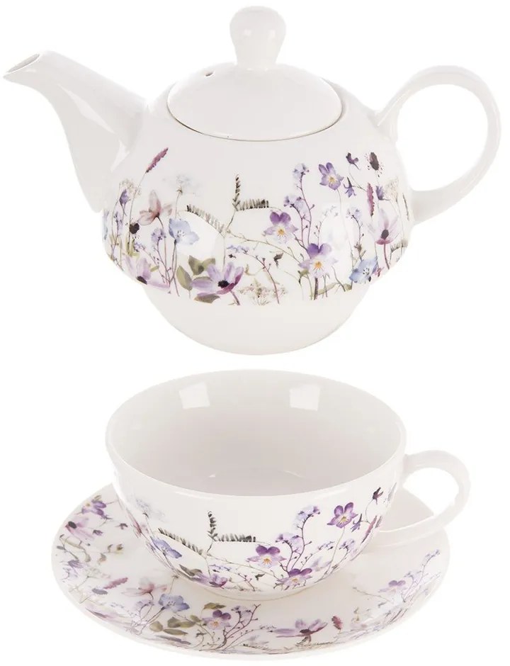 Set da tè bianco/viola in porcellana Louka – Orion