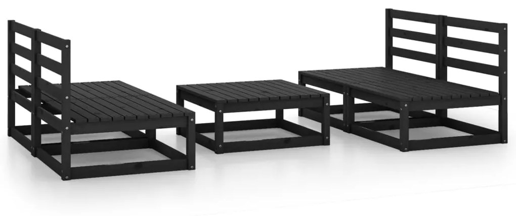 Set divani da giardino 5 pz nero in legno massello di pino