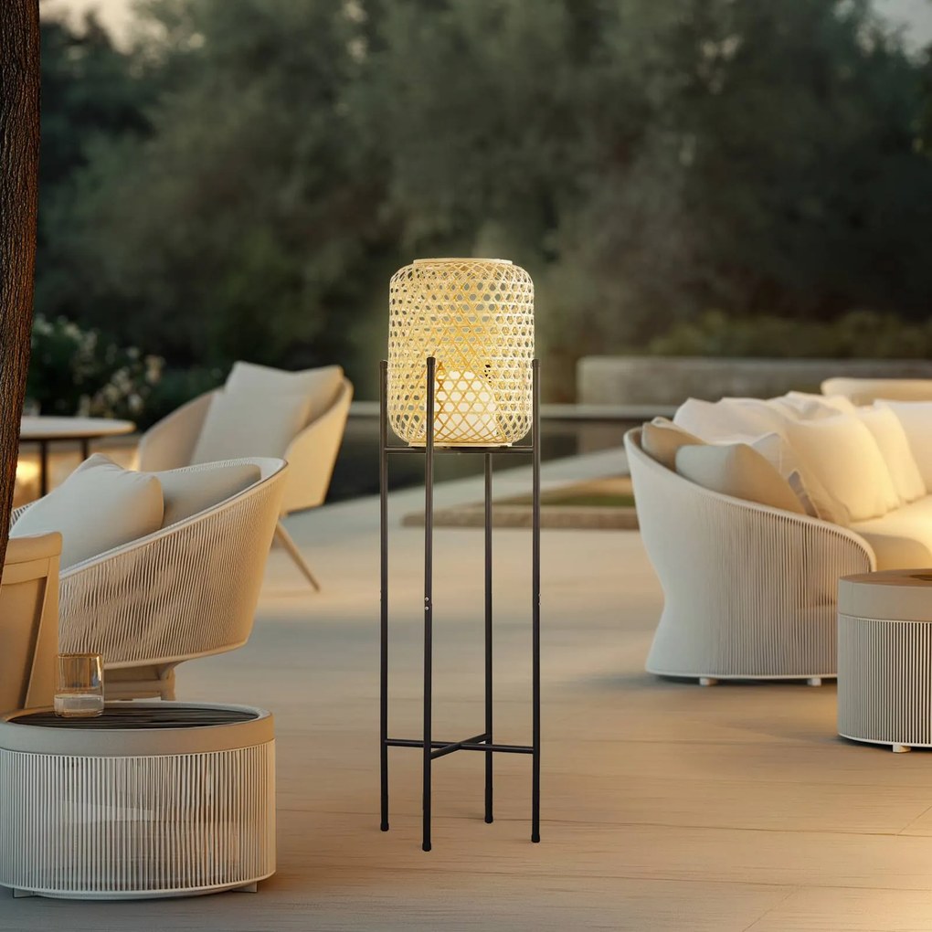 Lucande Piantana LED Adebi, nero, bambù, Ø32,5 cm Adebi Lucande, dimmerabile, Nero, Alluminio, Campagna / Rustiche