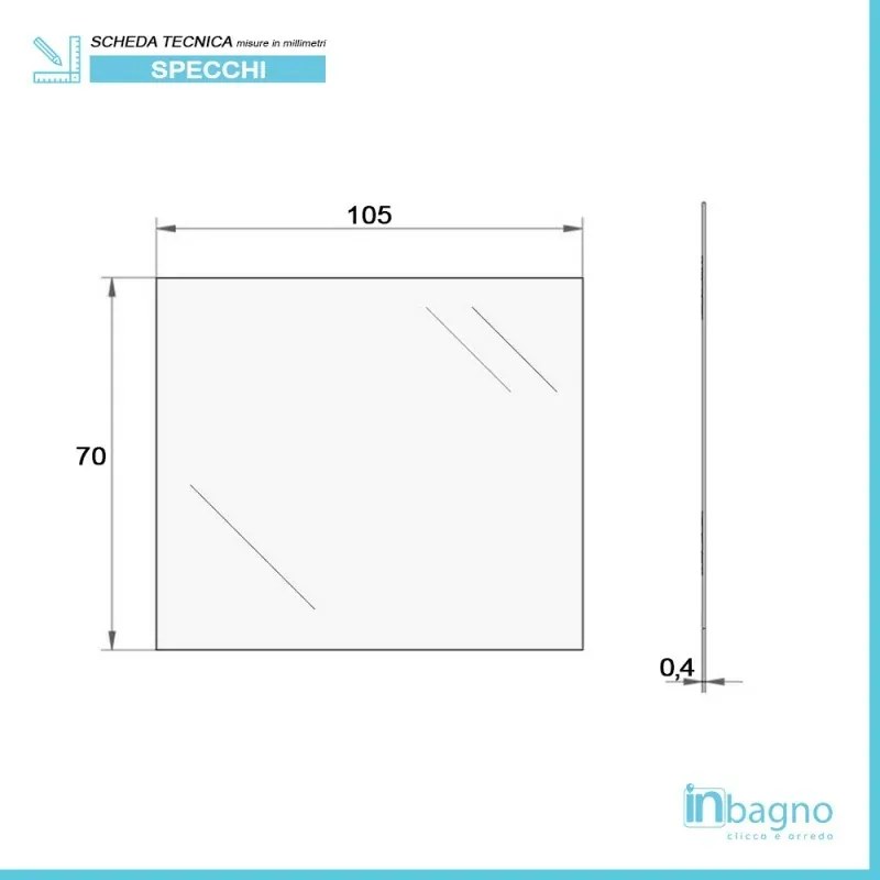 Specchio bagno 105x70 cm a filo lucido con installazione reversibile