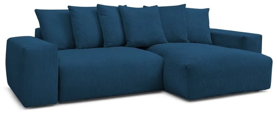 Divano angolare blu allungabile e con contenitore rivestito in velluto a coste Voltaire – Bobochic Paris