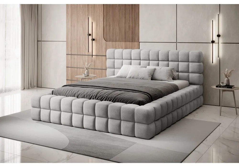 Letto matrimoniale imbottito grigio con contenitore e rete inclusi 140x200 cm Dizzle – ELTAP