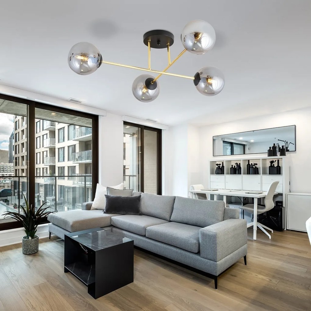 Lampadario da Soffitto MAGNUM 4 in Acciaio e Vetro 4xE14