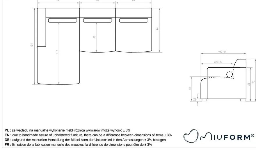 Divano angolare componibile beige (con penisola a sinistra) Flex Felix – Miuform