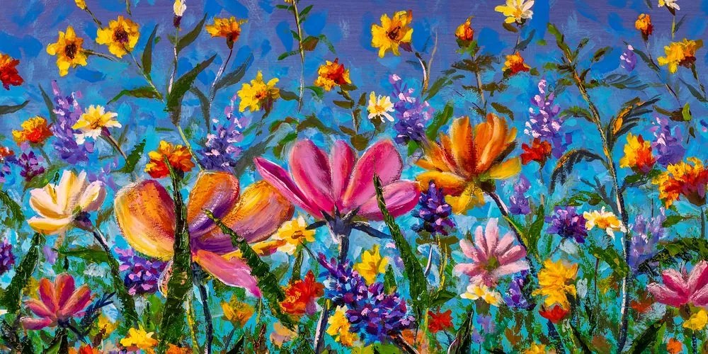Quadro su tela – Fiori colorati sul prato