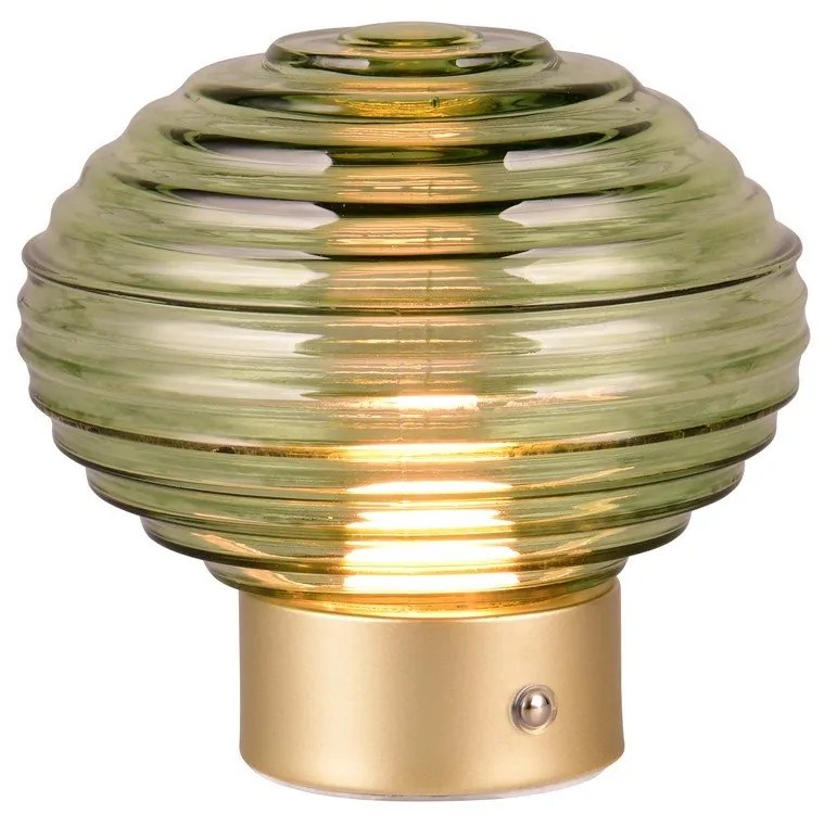 Lampada da tavolo LED dimmerabile in verde e oro con paralume in vetro (altezza 14,5 cm) Earl - Trio