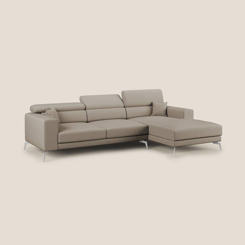 Blade Divano moderno angolare con poggiatesta reclinabili in tessuto impermeabile simil-cotone T13 beige