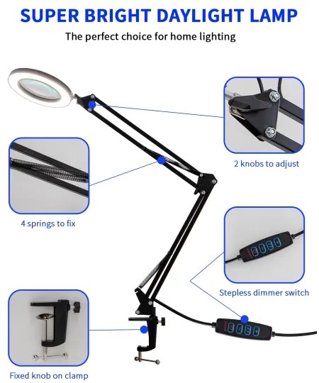 Brilagi - Lampada da tavolo LED dimmerabile con una lente d'ingrandimento LED/12W/5V 3000/4200/6000K nero
