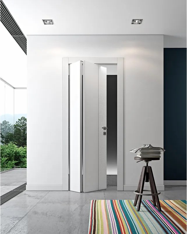 Porta interna pieghevole a libro asimmetrica Incanto V in legno di abete laccato colore bianco, L 60 x H 210 cm, apertura a sinistra