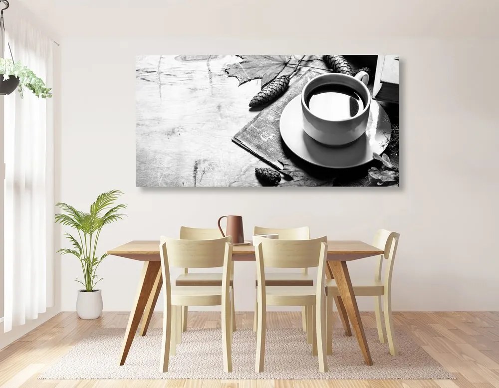 Stampa su tela – Tazza di caffè in autunno in bianco e nero