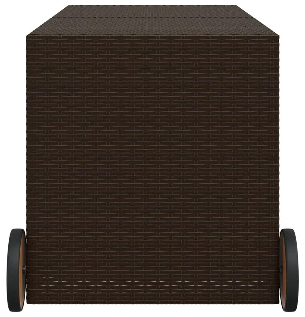 Contenitore da giardino con ruote marrone 283l in polyrattan