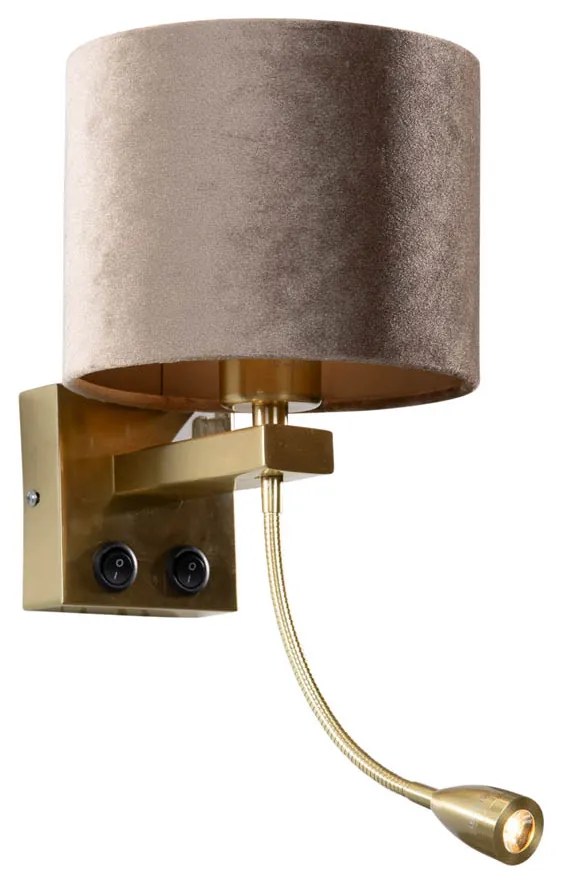 Wandlamp brons met velours kap taupe 18cm - Brescia Combi