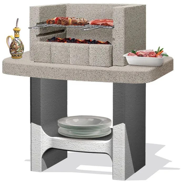Barbecue fisso in calcestruzzo a carbonella SAROM FUOCO Siena L 33 x H 94 x P 55 cm