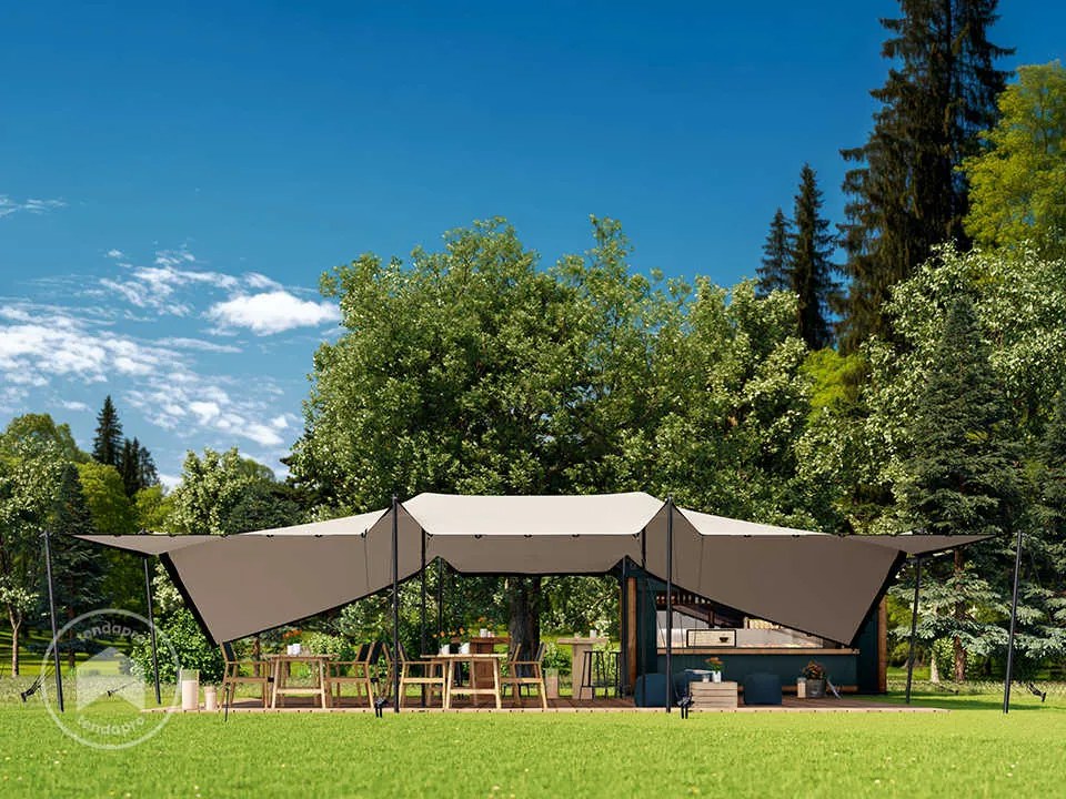 TOOLPORT Tenda stretch 7,5 x 10 m, set di pali in alluminio incluso, color sabbia - (1706)