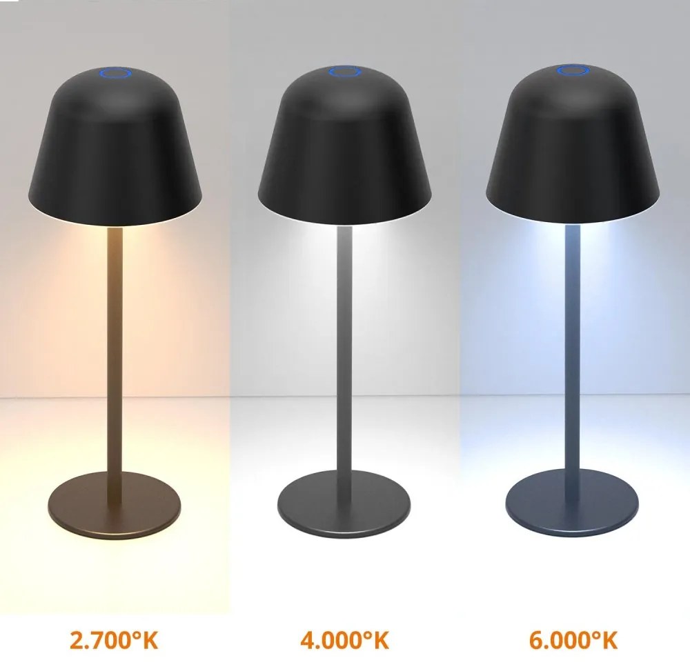 Lampada da Tavolo Ricaricabile 2.2W, IP54 CCT Dimmerabile - Nera Colore del corpo Nero