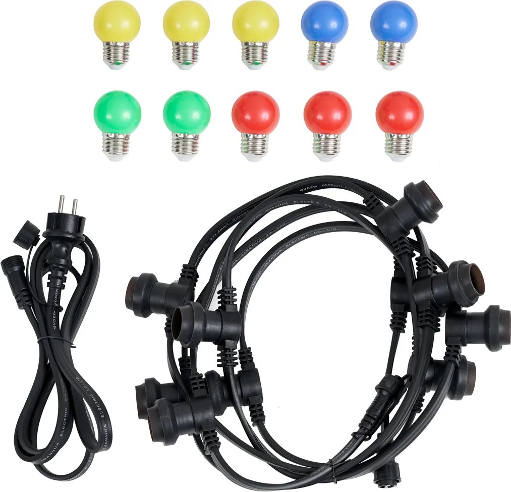 Ghirlanda luminosa nera collegabile con spina 6m incl. 10 luci multicolore E27 IP65 - Lubber